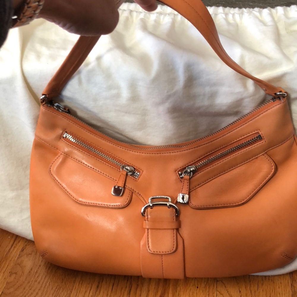 Cole Haan Orange Leather Shoulder Hobo with Front Buckle